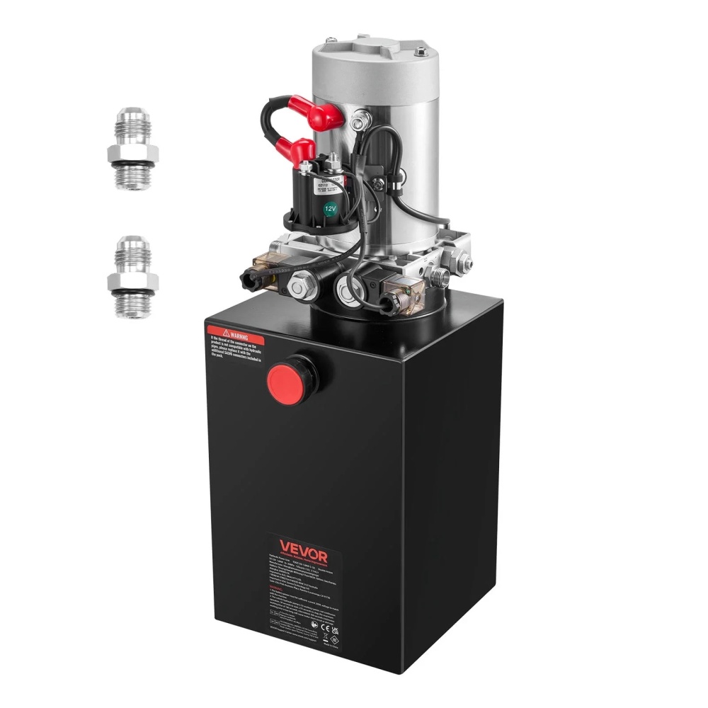 VEVOR 12 Quart Hydraulic Power Unit, Double Acting Dump Trailer Pump, 3200 PSI Max Relief Pressure & 0.91 GPM Flow Rate, DC 12V Hydraulic Pump with Metal Reservoir for Dump Trailer Car Lifting