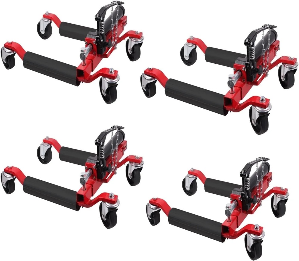Set of 4 Hydraulic Car Wheel Dollies, 6000LBS Capacity, 12'' Heavy Duty Rollers with Foot Pedal, Vehicle Positioning Jack for Auto Repair, Garage, Towing, Trucks, RVs, Trailers, Red, System Default