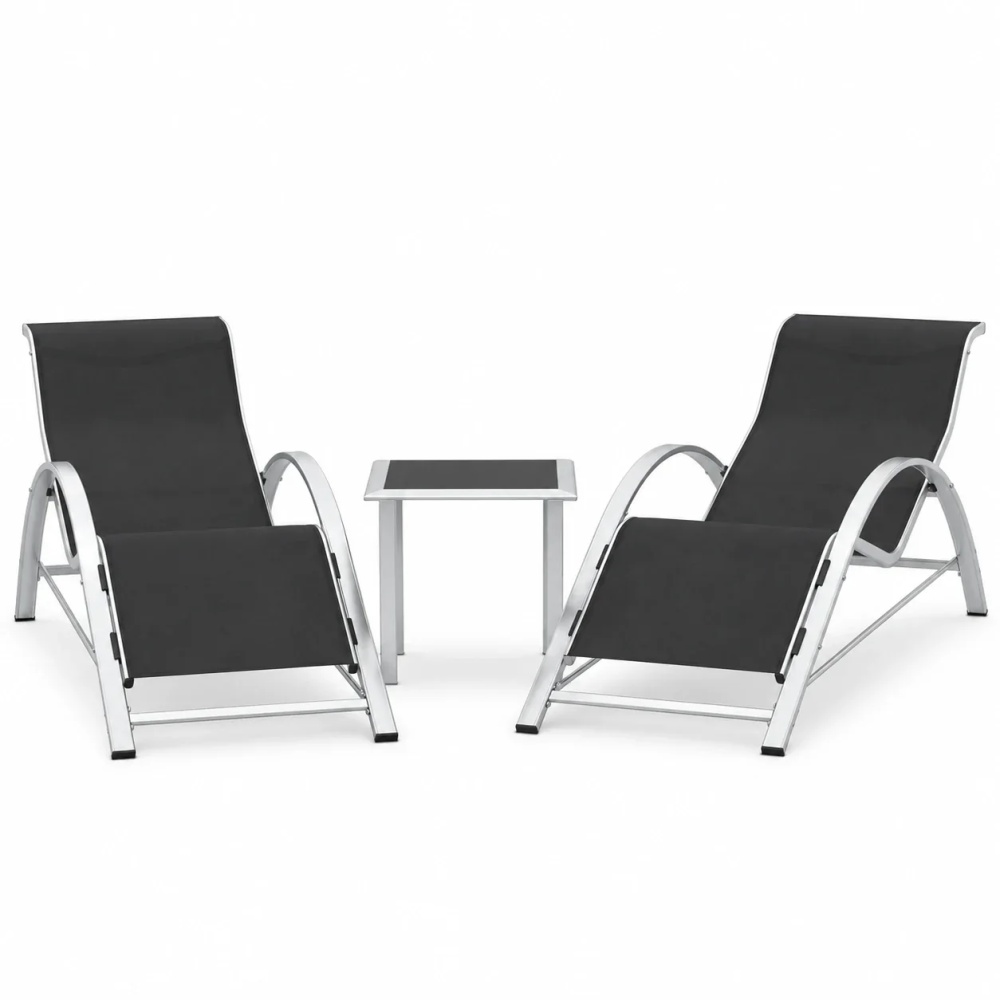 Patio Furniture Outdoor Patio Chaise Lounge Set of 3 Pool Lounge Chairs with Arm & Side Table, Beach Sunbathing Lawn Aluminum Chairs Durable & Sturdy for Garden,Backyard,Poolside,Lawn,Black