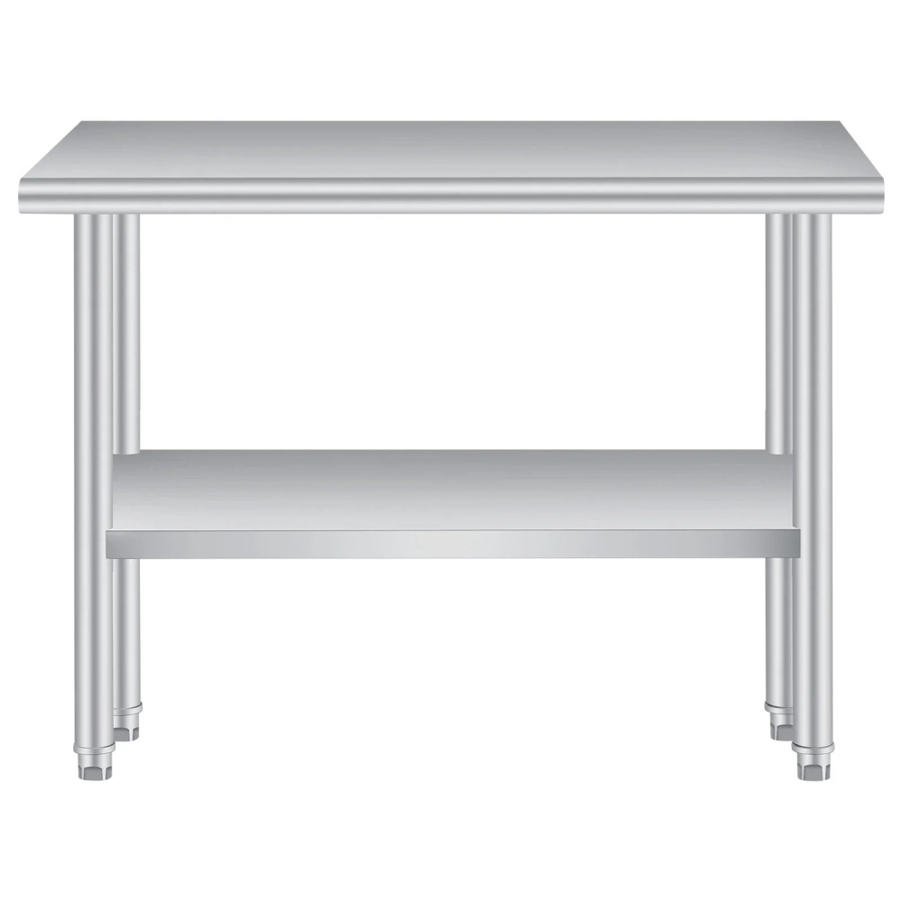 Heavy Duty Stainless Steel Outdoor Kitchen Storage Table –Commercial Prep Work Table with Adjustable Undershelf, Backsplash, Rounded Corners, Rust Resistant, NSF Certified