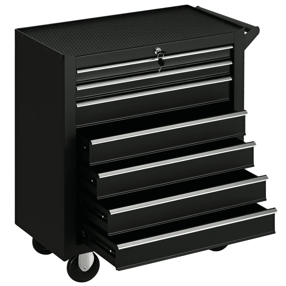 HOMCOM 7 Drawer Tool Chest Mobile Lockable Toolbox with Handle and Wheels
