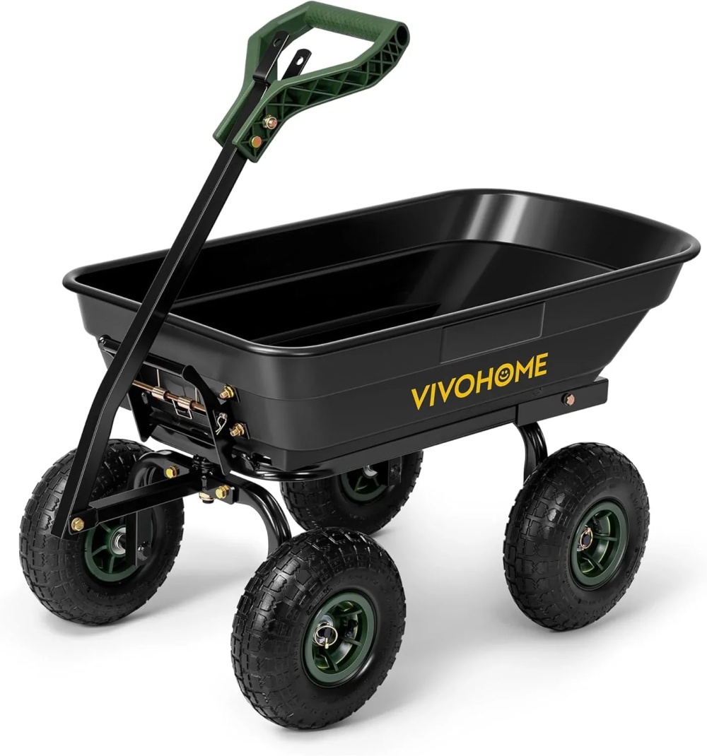 SPECSTAR 4 Cu.Ft. 660lbs. Poly Garden Cart Dump Wagon, with 2-in-1 Convertible Handle, 10" All Terrain Wheels,Quick Release System,Heavy Duty Utility Trailer Dump Cart for Yard,Landscaping,Warehouses