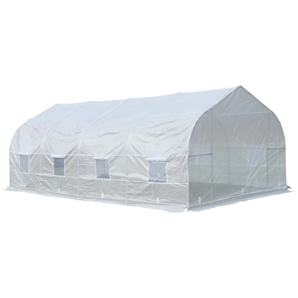 Outsunny 20x10x7ft Walk-in Steeple Greenhouse Outdoor Backyard Plant Seed Growth Shed Tunnel Warm House with 2 Anchor Way Green
