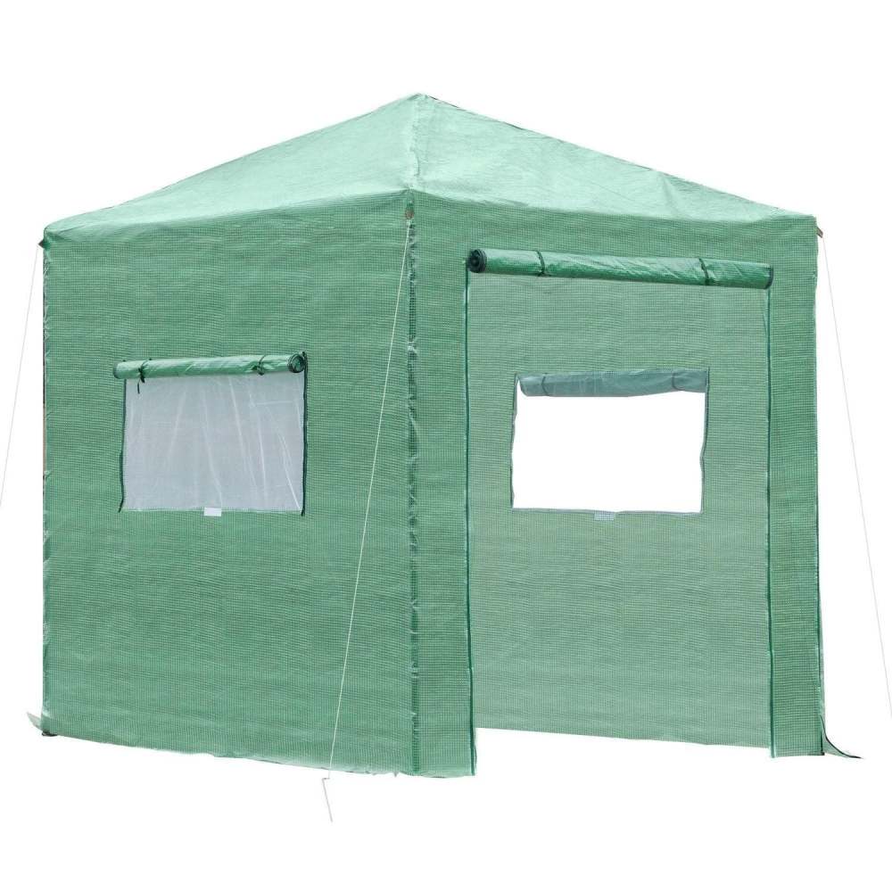 Outsunny 8' x 6' Portable Pop Up Greenhouse Walk-in Hot House with Roll-up Door & 2 Windows Outdoor for Plants Garden Foldable, Green