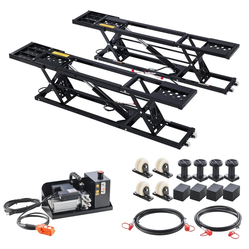 KFFKFF Portable Car Lift, 9000 lbs Capacity, Heavy Duty Steel Truck Lift with 28" Max Height, 120V Power Unit, Wheels, 4 Rubber Pads