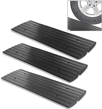 Pyle Car Driveway Adjustable Curb Ramps - 3 Pack Heavy Duty Rubber Threshold Ramp Kit Set - Also for Loading Dock, Garage, Sidewalk, Truck, Scooter, Bike, Motorcycle & Wheelchair Mobility - PCRBDR23