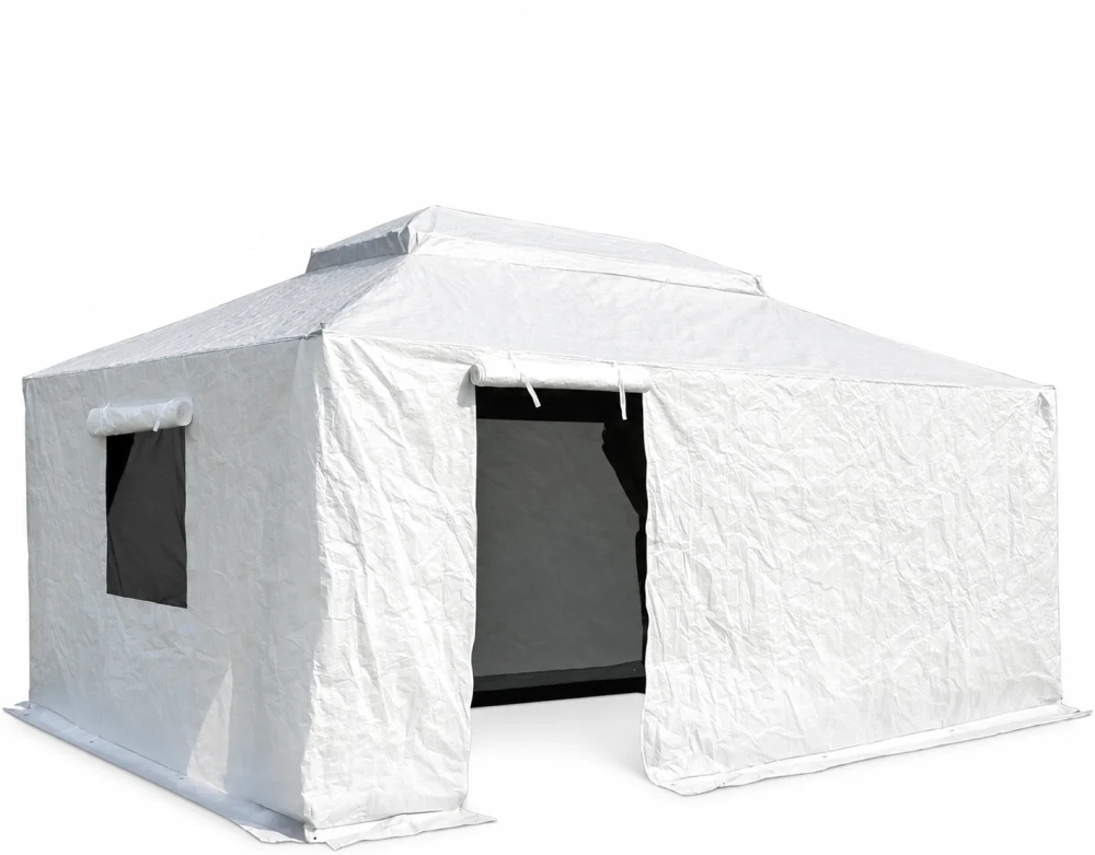 Domi 12 x 20ft Gazebo Winter Cover, Double Roof Universal Enclosure with Sidewalls & Mesh Windows, Waterproof for Hardtop Gazebos, White