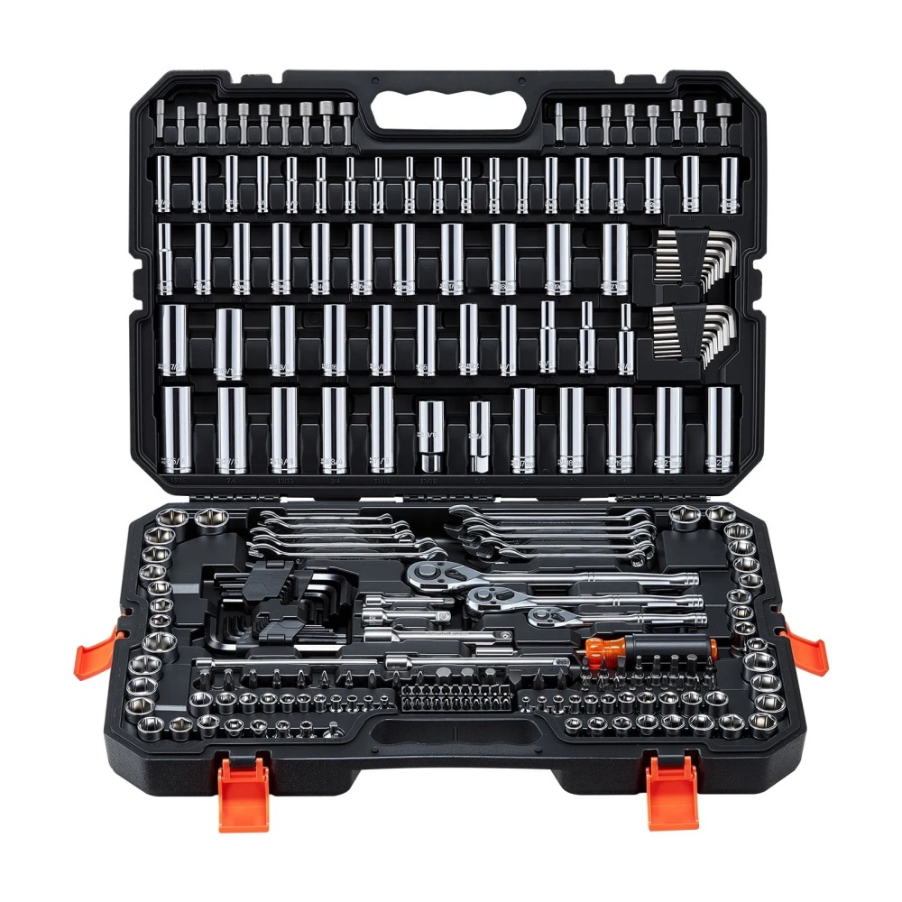 VEVOR Mechanics Tool Set, 253-Piece Mechanic Tool Kit, 1/4 in, 3/8 in, and 1/2 in Drive, SAE and Metric Socket Set, Wrenches, Screwdriver Bits, Accessories, and Storage Case