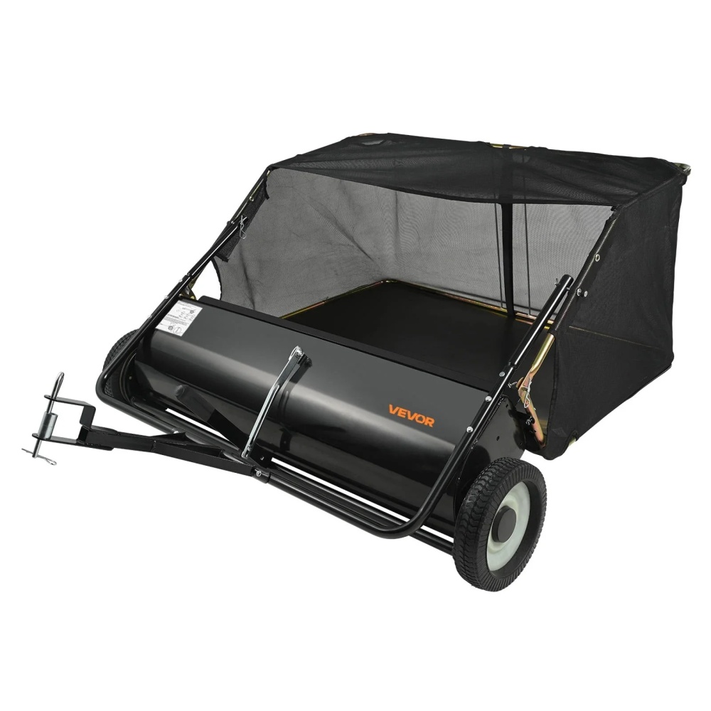 VEVOR Tow Behind Lawn Sweeper, 44 in Pull Behind Lawn Sweeper, 25 cu. ft Large Capacity Leaf & Grass Collector, Heavy Duty Garden Sweeper with Adjustable Sweeping Height for Yard, Lawn, Farm