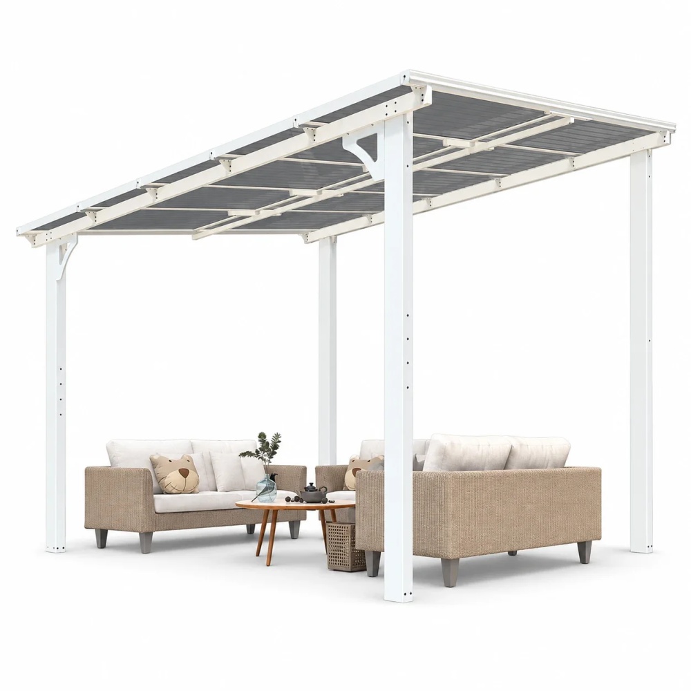 YODOLLA 8' x 10' Hardtop Gazebo, Aluminum Frame Patio Canopy with UV-Resistant PP Roof for Backyard Garden Deck - White