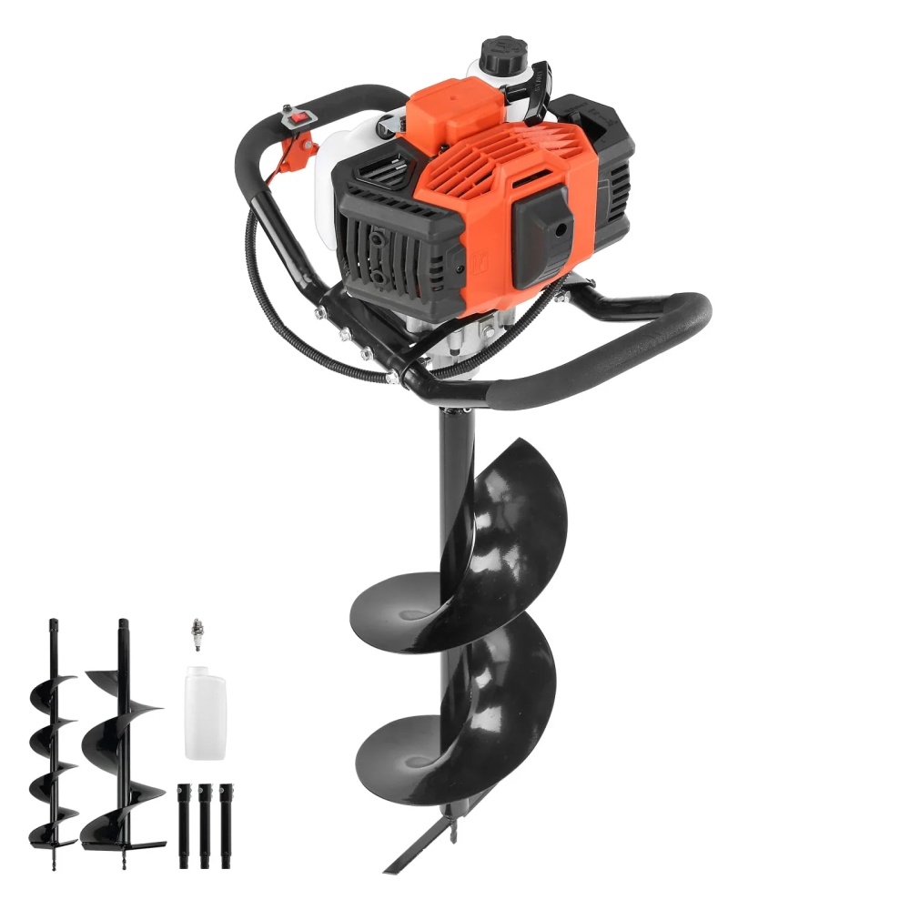 VEVOR Gas Powered Post Hole Digger, 52cc Post Hole Auger with 6" & 10" Bits, 3 Extension Rods, 1450W Heavy-Duty Earth Auger for Fence Posts, Deck / Pergola Posts, Plant / Tree Planting, EPA Listed