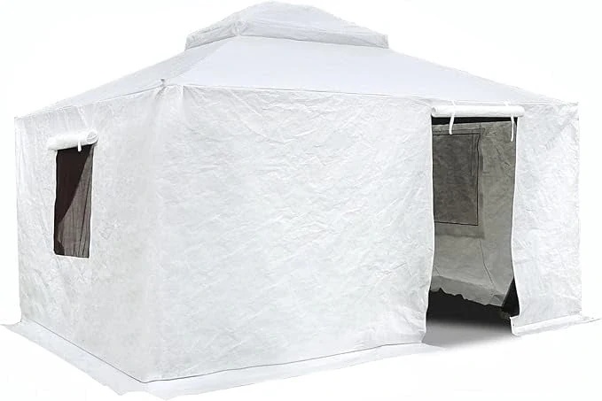 Domi 10' x 12' Double Roof Universal Winter Gazebo Cover for Hardtop Gazebos,Enclosed Cover with Sidewalls and Mesh Windows Waterproof (White)