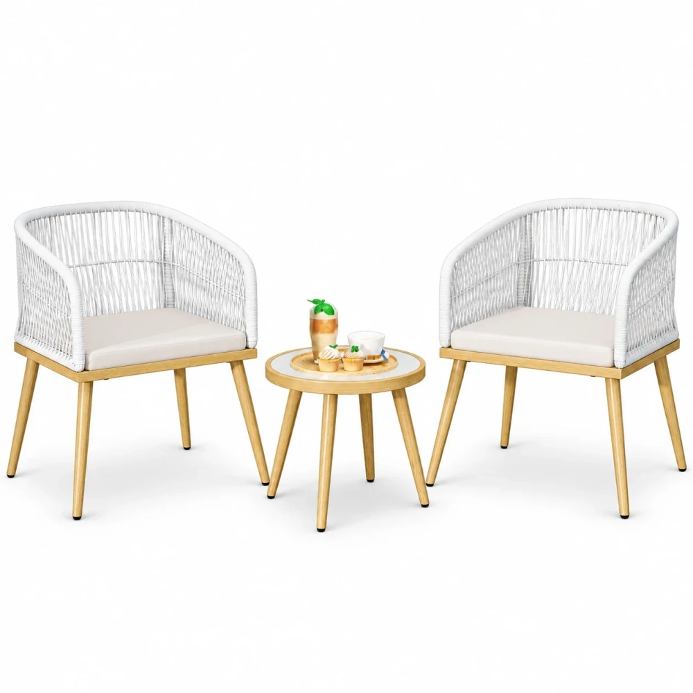 Gymax 3 Pieces Patio Bistro Set Outdoor PE Wicker Conversation Furniture Set
