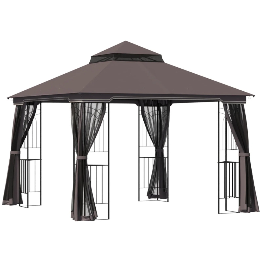 Outsunny 10'x10' Soft-top Patio Gazebo Deck Canopy, Coffee