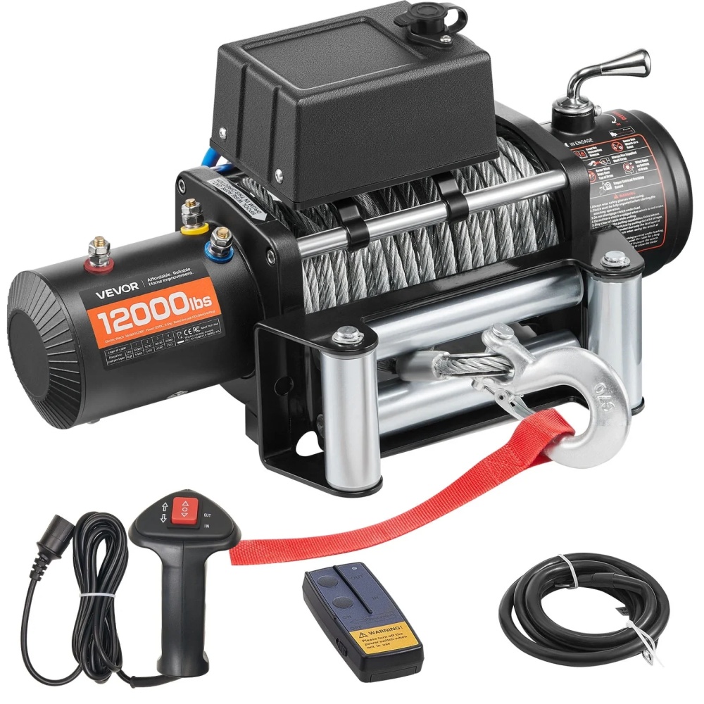 VEVOR Electric Winch, 12000 lbs Load Capacity, 12V DC Truck Winch with Φ7/20 in x 85 ft Steel Rope, Wireless & Wired Remote Control, Suitable for Towing SUV Jeep Trailer Boat Off-Road Vehicle