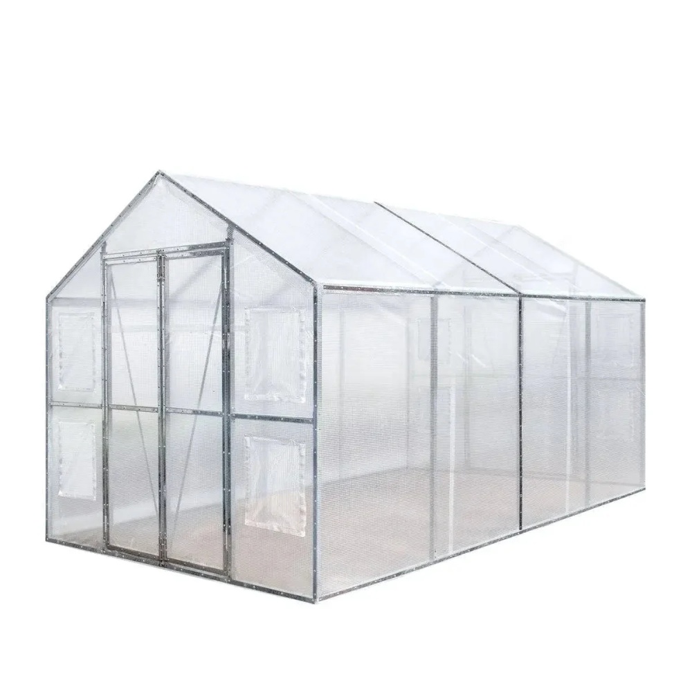 Greenhouse Grow Tent, 8' x 13', 20 Mil Ripstop Leno Mesh PVC Cover, Galvanized Steel Frame, Roll-up Windows, TMG-GH813