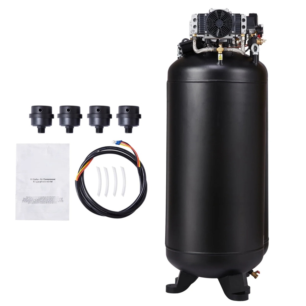 KFFKFF 80 Gallon Air Compressor, 6.5HP, 15.5SCFM@90 PSI, Two-Stage 145PSI, Lubrication-Free, 86dB Low Noise, Suitable for Industrial Production, Building, Car Maintenance