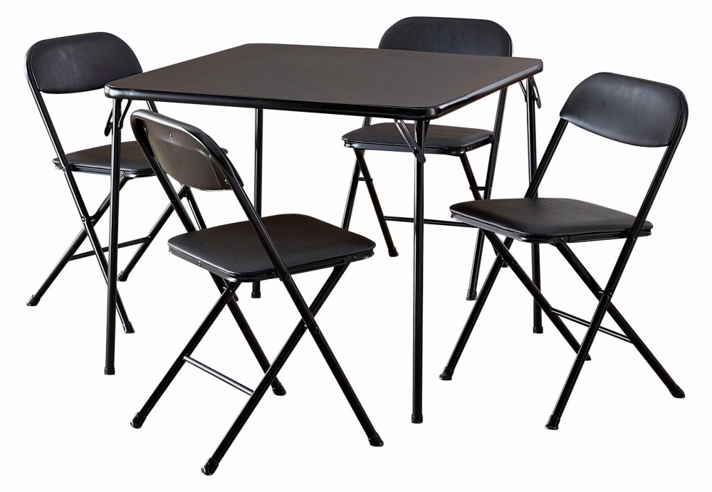 COSCO 5 - Piece Folding Set with Card Table and 4 Vinyl Padded Chairs, Black