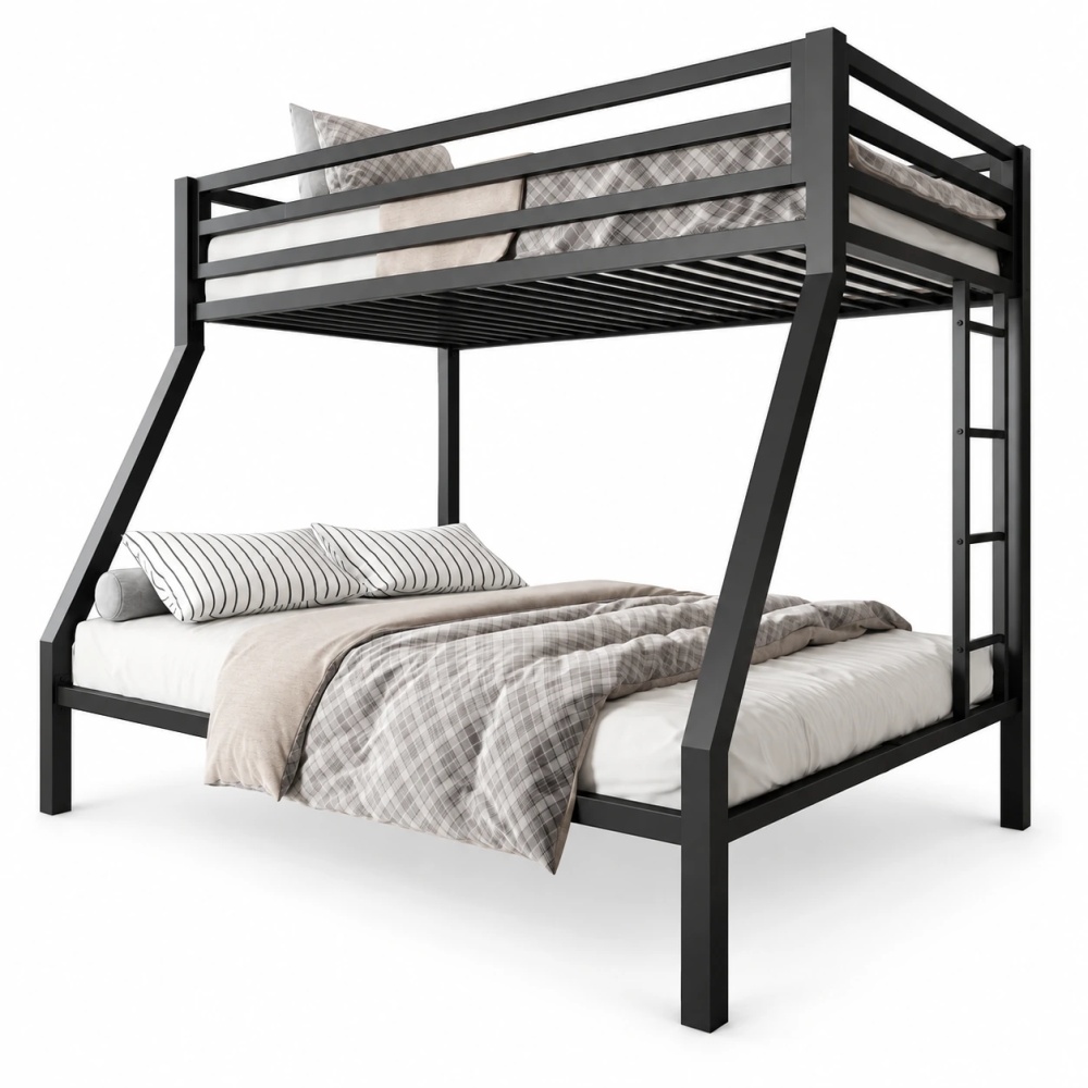 Amolife Twin over Full Size Metal Bunk Bed with Removable Ladder, Full-Length Guardrail