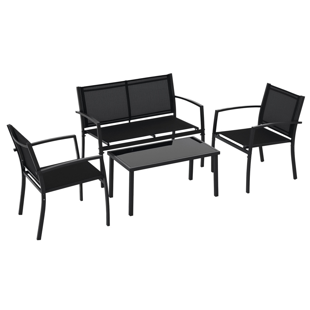 Outsunny 4 Piece Patio Furniture Set, Metal Outdoor Furniture Set, Black