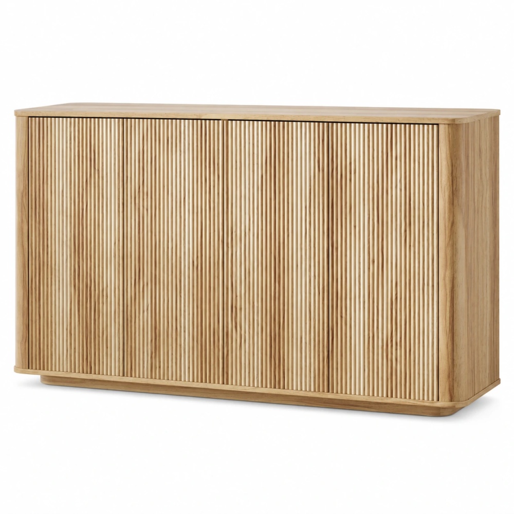 MARNUR Sideboard Buffet Cabinet, Storage Cabinet 55"W with Adjustable Shelves, Anti-Tip, Easy Clean Top, Stylish Wave Style, Oak