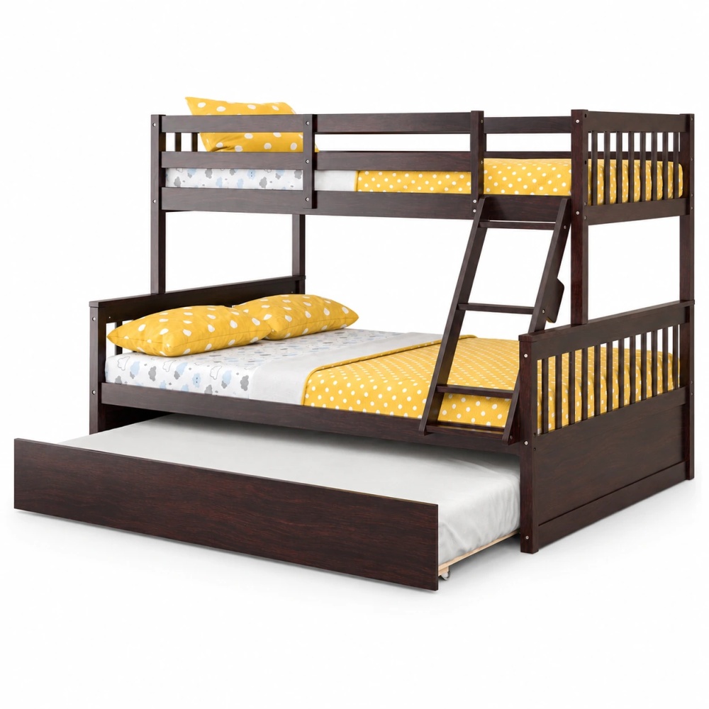 Gymax Twin Over Full Bunk Bed with Twin Trundle Convertible Platform Bed