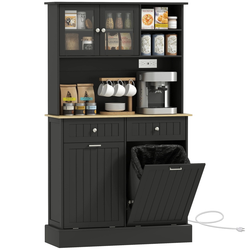 HOMCOM Kitchen Pantry Cabinet, Storage Cabinet w/ Charging Station