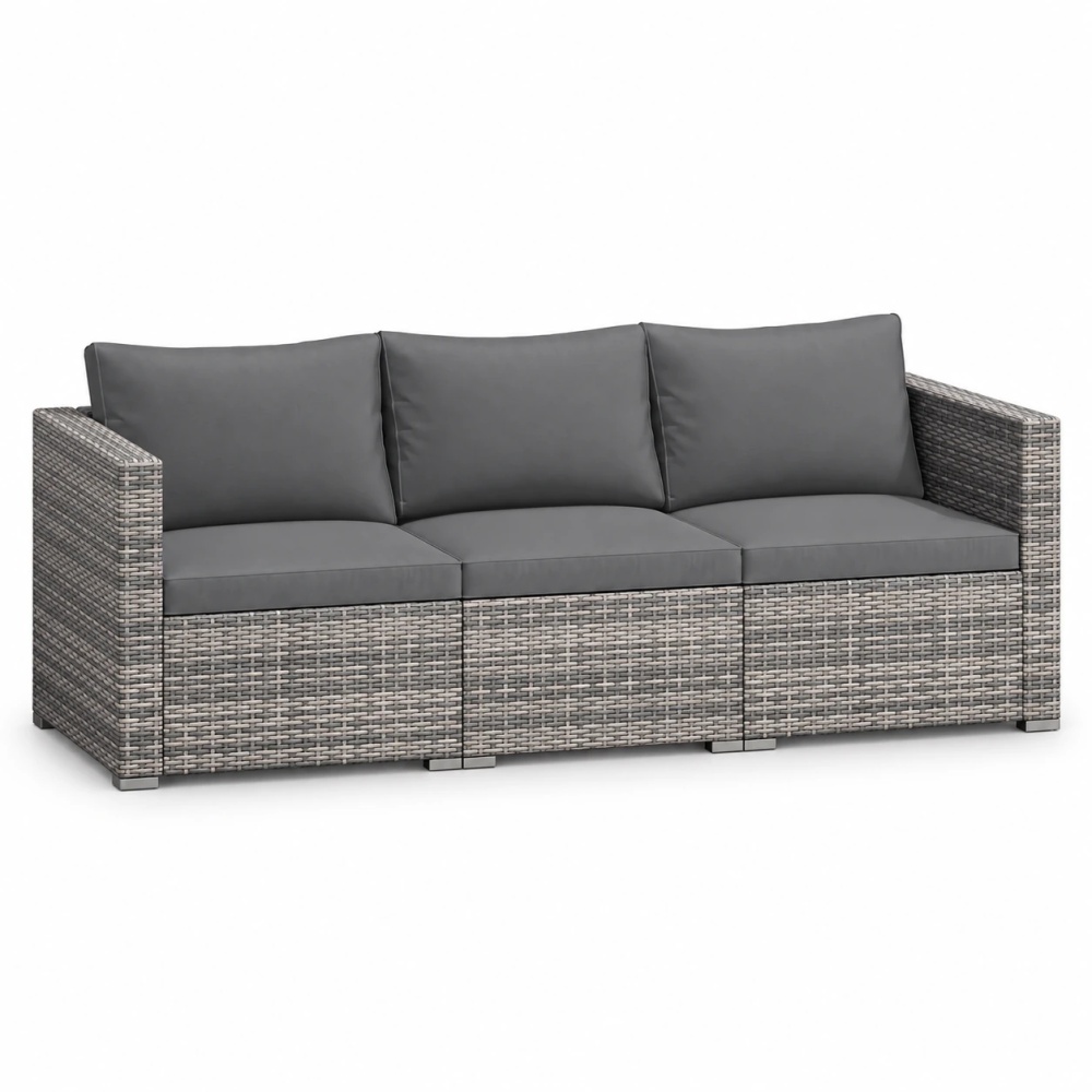 Gymax Set of 3 Patio Sectional Sofa Set PE Rattan Modular Couch Furniture Set w/Cushions
