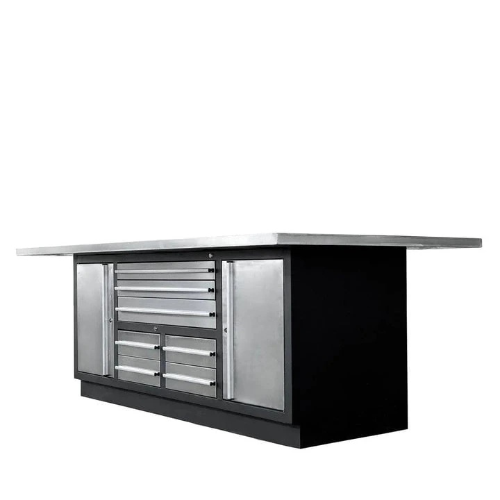 TMG Industrial TMG Heavy Series Stainless-Steel Extra-Large 85" x 45" Platform Workbench, 7 Lockable Drawers, 2 Storage Cabinets, All-in-One Welded Frame, TMG-WB708S