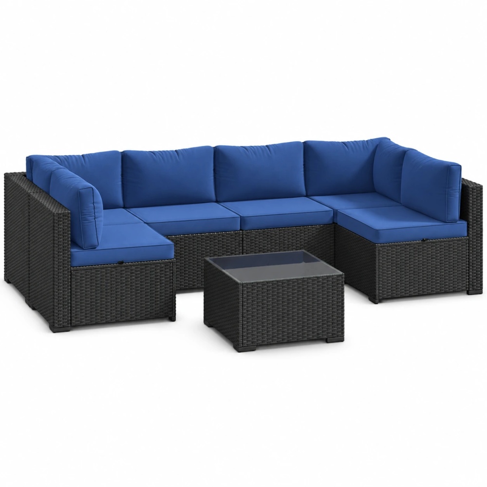 Clouddwell 7 Pieces Patio Furniture Set, All-Weather Wicker Rattan Patio Sectional Sofa Set with Coffee Table