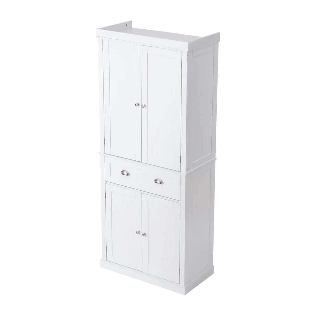 KFFKFF 72" Kitchen Pantry Storage Cabinet, Freestanding Utility Cabinets with Doors, Drawer and 3 Adjustable Shelves, Tall Food Buffet Pantries for Kitchen, Living Room, Dinning Room