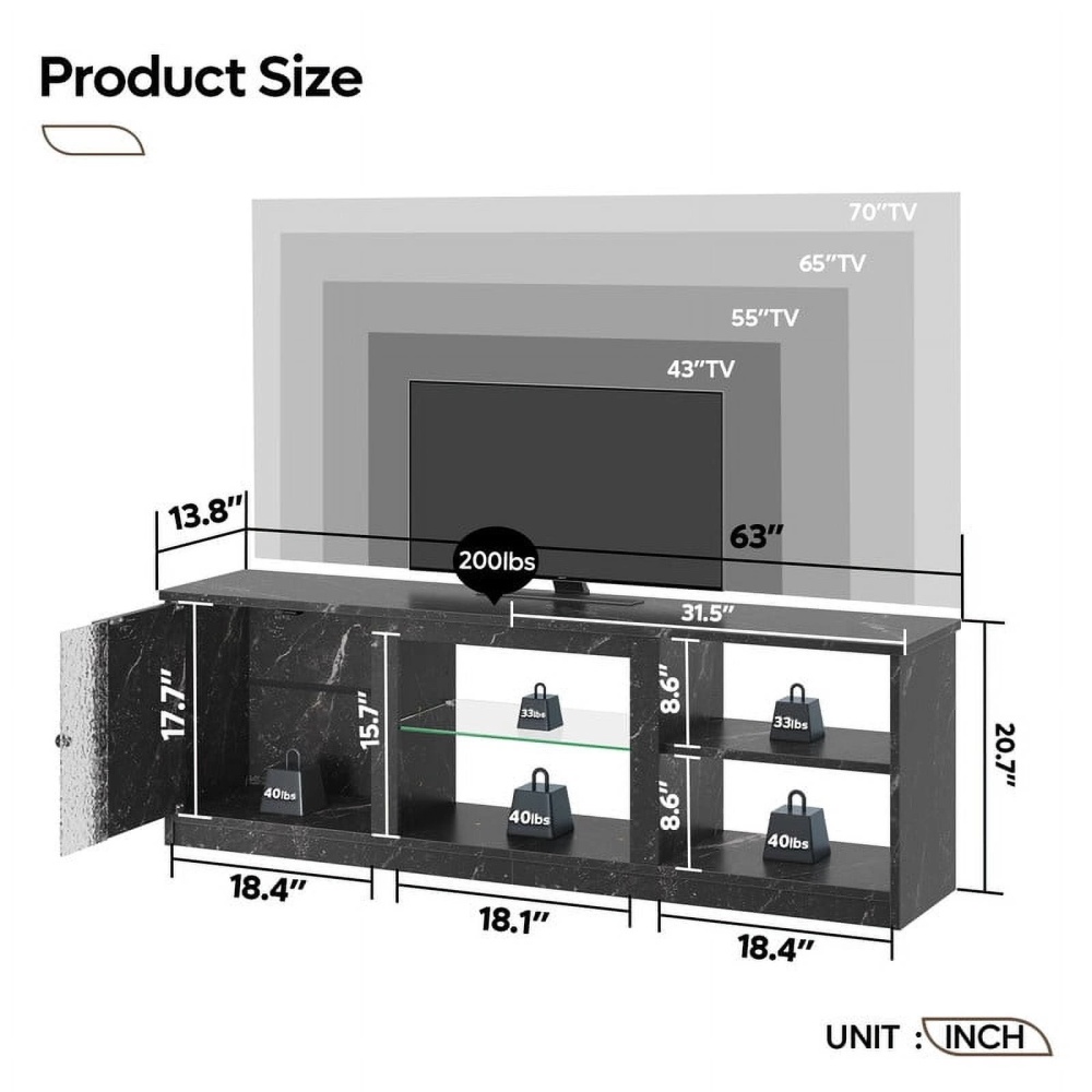 Pinmoco 63" LED TV Stand for 70/55/65 inch TV, TV Console with Cabinet for Living Room, PS5