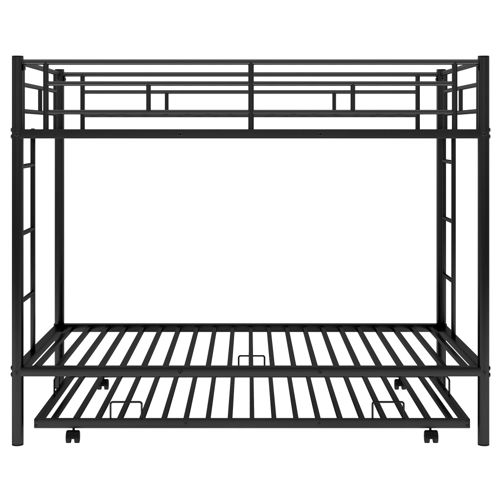 Euroco Metal Twin over Twin Bunk Bed with Twin Size Trundle Bed for Kids Room, 3 Twin Size Beds for Kids and Teens, Solid Ladder and Safety Guardrails, Black
