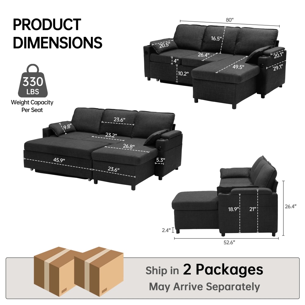 Innumia Sectional Sleeper Sofa with USB Charging - L-Shaped and U-Shaped Options
