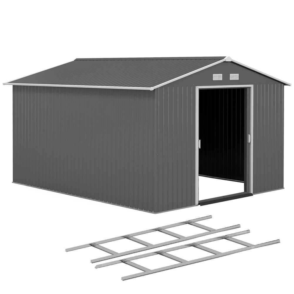 Outsunny 9' x 10.6' Garden Storage Shed w/ Steel Foundation Kit