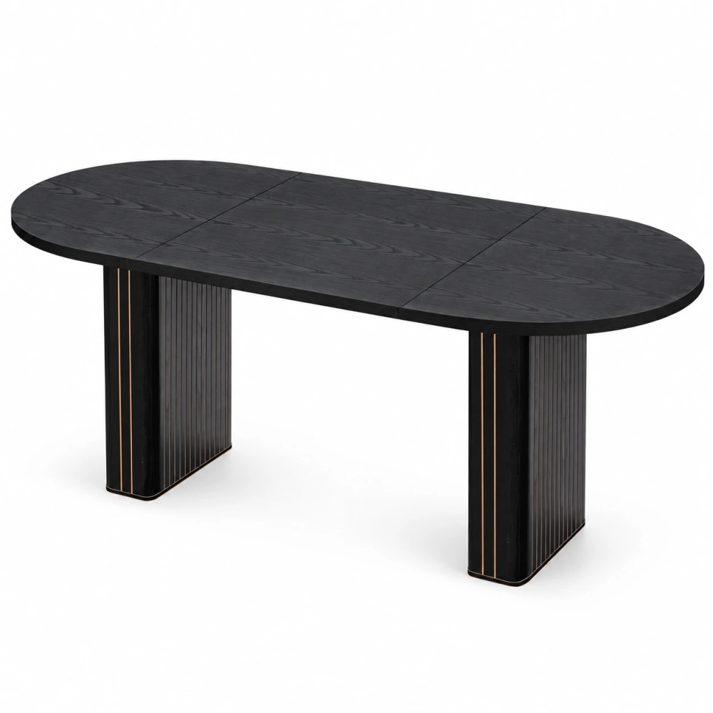 70.8 Inch Dining Table for Rustic Farmhouse, Oval Kitchen Dining Room Table with Wooden Base for Meeting Room Reception Room (Black)