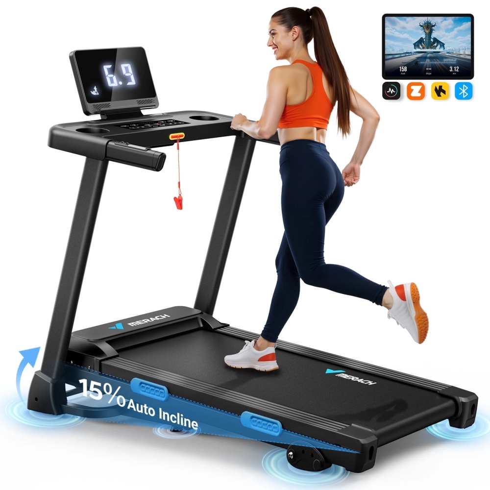 MERACH Folding Treadmill with , Fitness Treadmill for Home with APP, 300 lbs Capacity