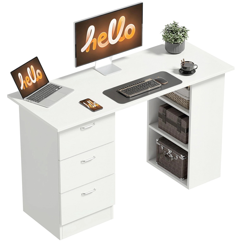 HOMCOM Computer Desk with 3-Tier Storage Shelves, Home Office Desk