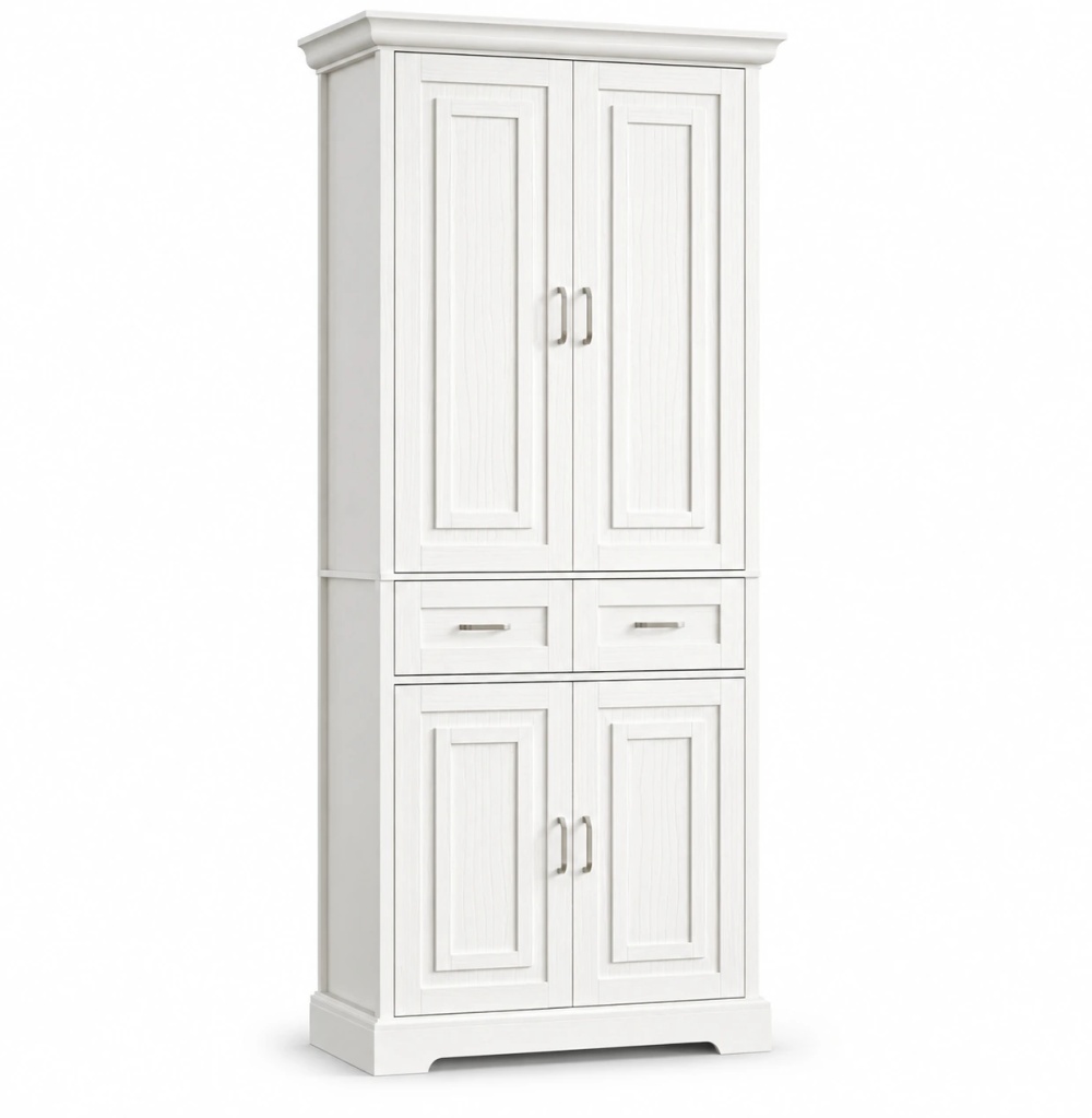Homfa 70.9'' Tall Kitchen Pantry with 4 Doors, 2 Drawer Modern Freestanding Storage Cabinet for Dining Room Living Room
