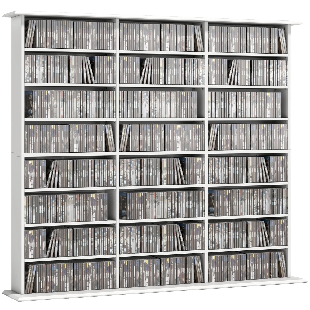 HOMCOM Media Storage Cabinet, 8-Tier DVD Shelf for 1032 CDs or 594 DVDs