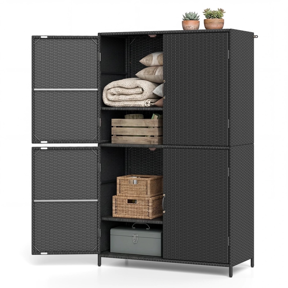Costway Outdoor Storage Cabinet with Adjustable Shelves & Anti-Toppling Device for Garden