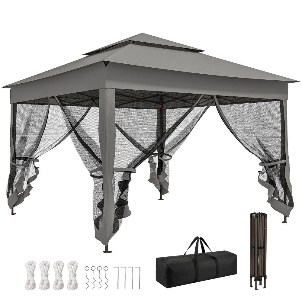 11'x11' Pop Up Gazebo 2-Tier Soft Top Gazebo w/ Mesh Netting