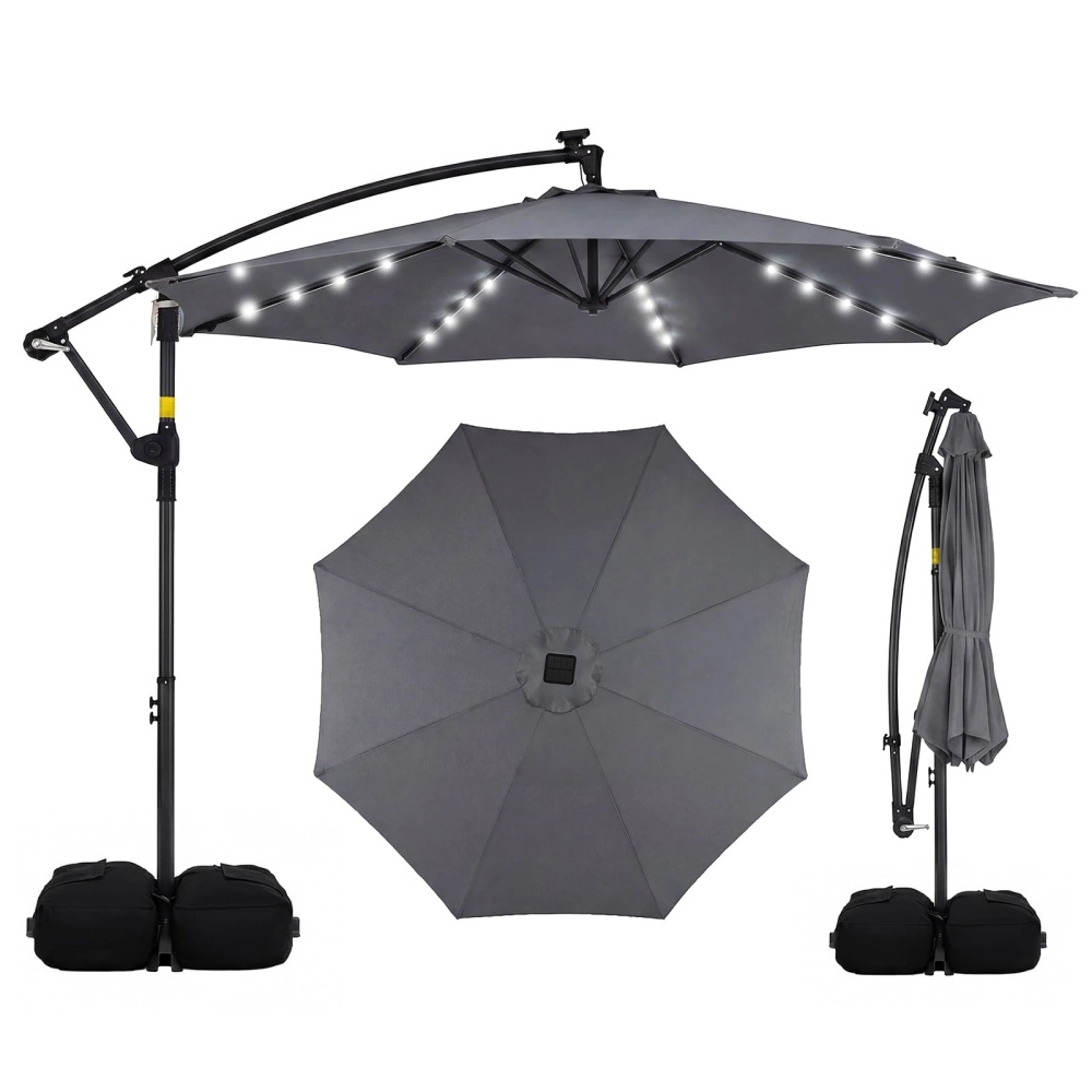 Costway 10 FT Solar Offset Hanging Umbrella Patio Cantilever Umbrella with 32 LED Lights
