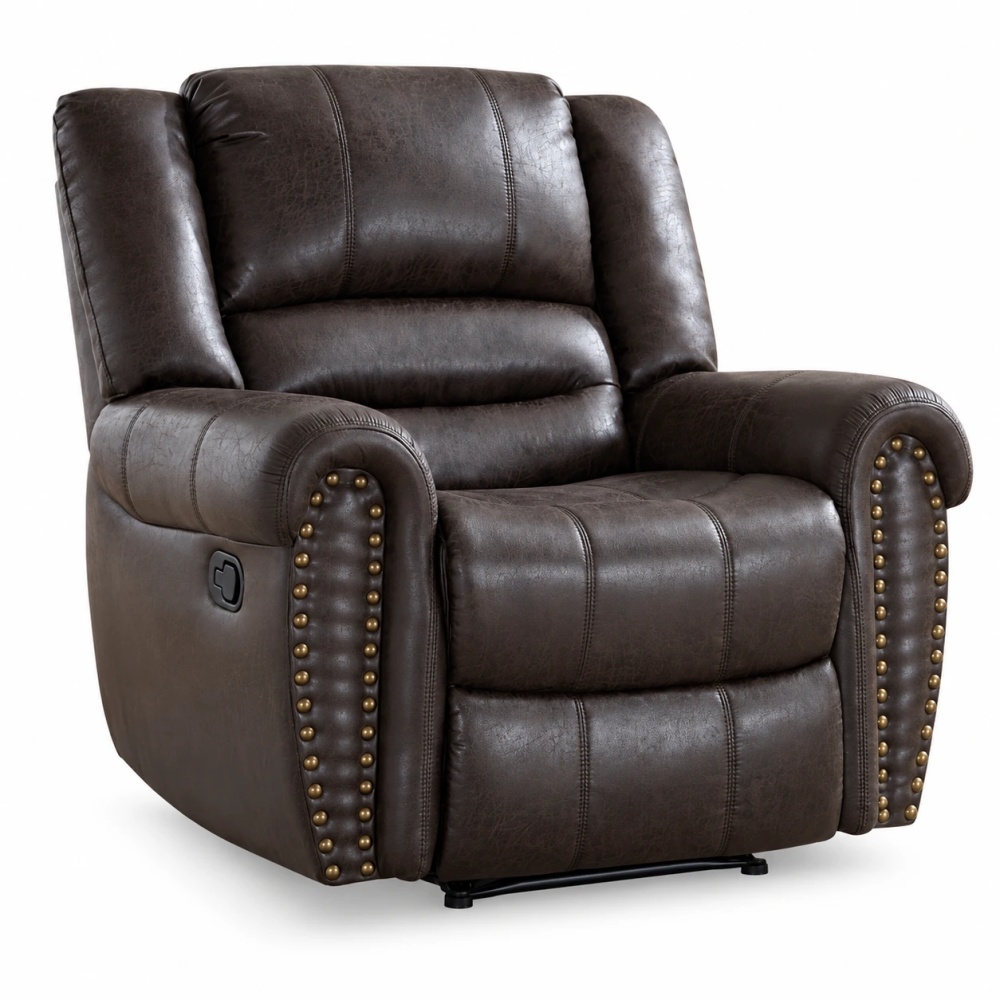 Bonzy Home Classic Manual Recliner Chair, PU Leather Recliners with Vintage Rivets Decoration, Push Back Single Reclining Sofa for Living Room, Bedroom