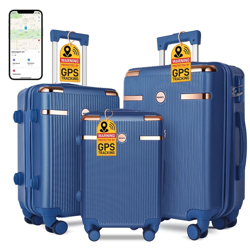 IMGadgets Go Luggage 3pc Set | Lightweight & Durable ABS Polycarbonate | 360° 4x Dual Spinner Wheels | TSA-Approved Lock | 3 GPS World Smart Tags | Spacious Design | Retractable Iron Handle