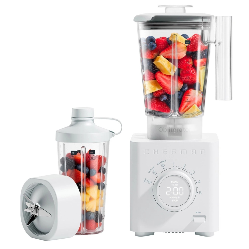 Chefman Obliterator 48 oz Five Speed Performance Blender with 20 oz Travel Jar