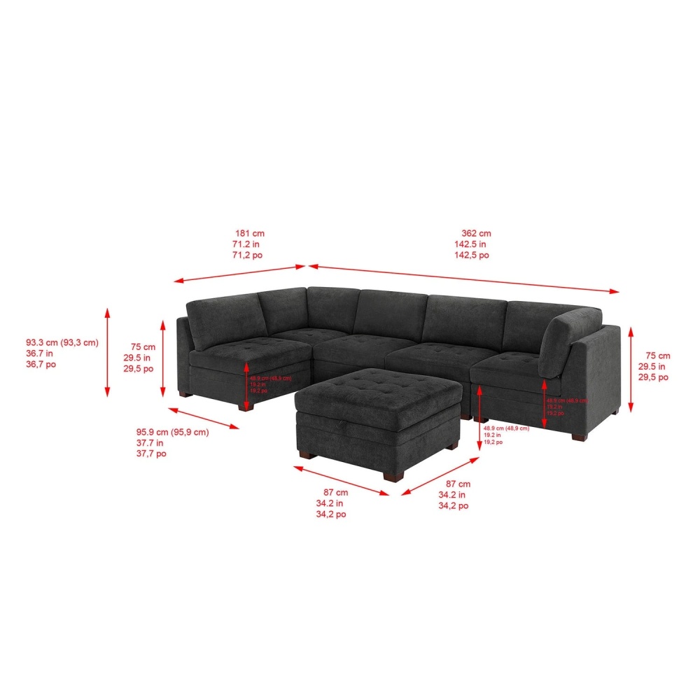 Thomasville Tisdale Tufted 6-piece Fabric Sectional with Storage Ottoman