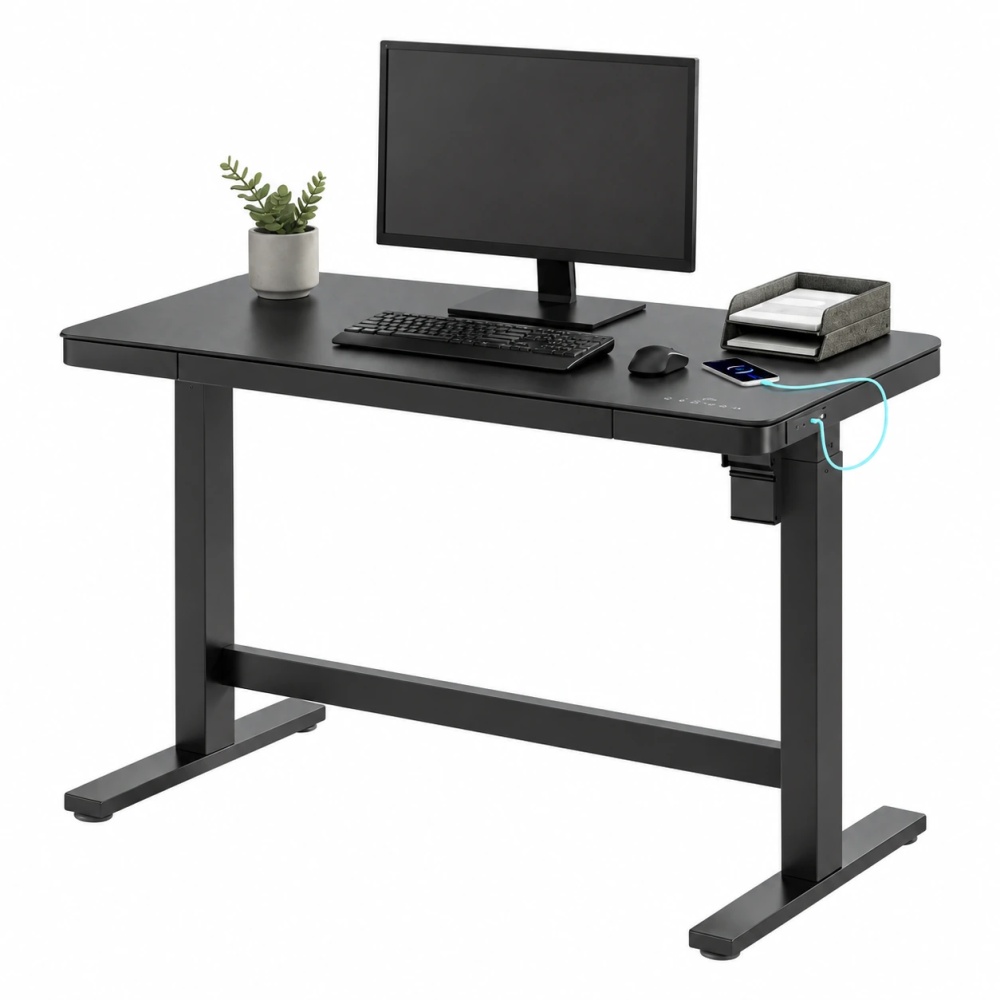 Tresanti Tessa 119.4 cm (47 in.) Adjustable Height Desk with LED Lighting, Black