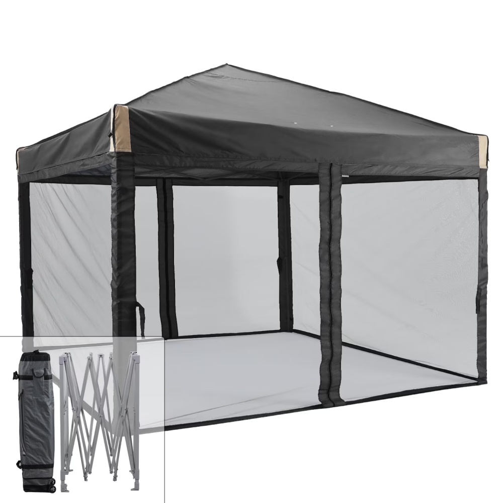 Aoodor 12'x12' Pop Up Canopy with Removable Mesh Sidewalls, Outdoor Portable Instant Shelter Tent-Black