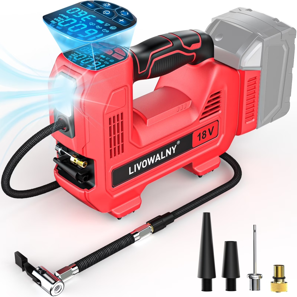 Cordless Digital Tire Inflator with LCD and Multiple Nozzles Tire Inflator for Milwaukee M18 Battery, Portable Air Compressor Auto Tire Pump(Tool Only, NO Battery)